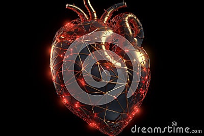 Neural network in the shape of a human heart. Sentient artificial intelligence concept. Generative AI Stock Photo