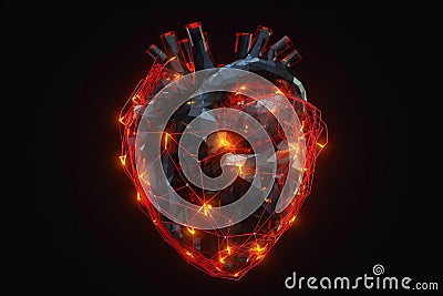 Neural network in the shape of a human heart. Sentient artificial intelligence concept. Generative AI Stock Photo