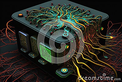 neural network simulation, with real-time processing and visualization of its internal workings Stock Photo