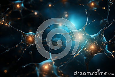 Neural network synapses firing in the brain Stock Photo