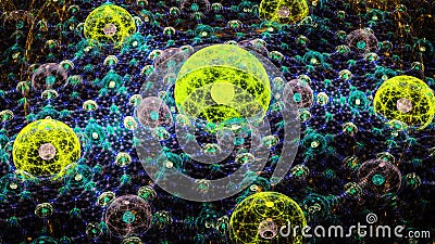 Neural network. World Wide Web. Cells under microscope. Cartoon Illustration