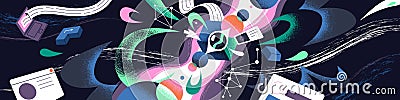 Neural networks concept banner. Machine learning and modern technology. Emerging of artificial intelligence, neuron tech Vector Illustration
