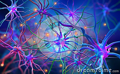 Neural networks of the human brain. 3d illustration of abstract nerve centers Cartoon Illustration