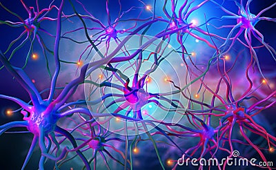 Neural networks of the human brain. 3d illustration of abstract nerve centers Cartoon Illustration