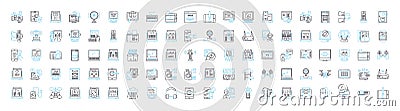 Neural networks vector line icons set. Neurons, Networks, Learning, AI, Weights, Synapses, Deep illustration outline Vector Illustration