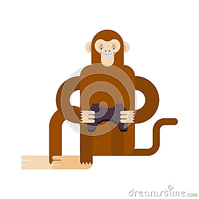 Neuralink Monkey playing video game. Artificial Intelligence Cyborg Vector Illustration