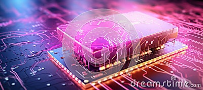 Neuralink technology integrates computer components into human brain for enhanced memory and control Cartoon Illustration