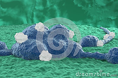 Neuroblastoma tumor cells in central nervous system brain cancer - closeup view 3d illustration Stock Photo