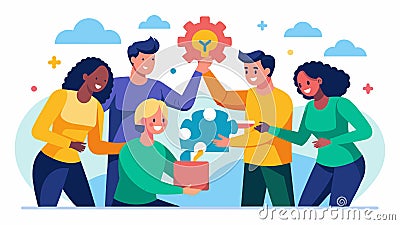 A neurodiverse work team participates in a teambuilding activity where they learn to appreciate each others differences Vector Illustration