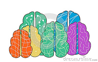 Neurodiversity symbol. Brainstorming, creative thinking sign. Colorful human minds metaphor. Vector illustration Vector Illustration