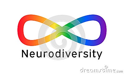 Neurodiversity symbol icon - vector rainbow gradient infinity sign. Text Neurodiversity - clip art for poster, banner Vector Illustration