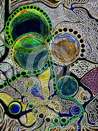 Neurographic doodle of spheres with gemstone colors. Stock Photo