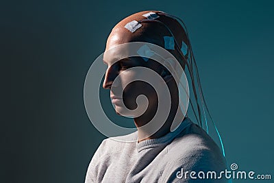 Neurointerface, brain - computer communication. Cyber punk concept Stock Photo