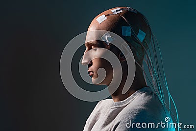 Neurointerface, brain - computer communication. Cyber punk concept Stock Photo
