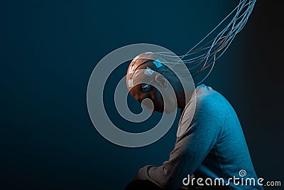 Neurointerface, brain - computer communication. Cyberpunk concept Stock Photo