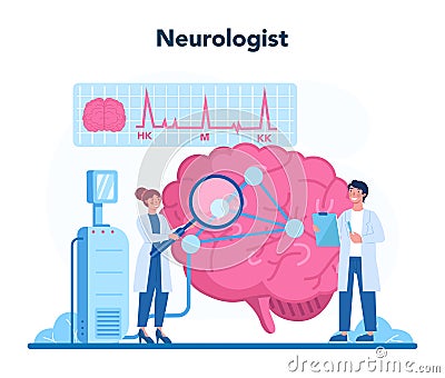 Neurologist concept. Doctor examine human brain. Idea of doctor Vector Illustration