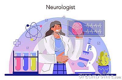 Neurologist concept. Doctor examine human brain and nervous Vector Illustration