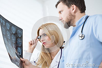 Neurologists reading brain MRI Stock Photo