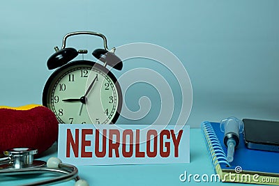 Neurology Planning on Background of Working Table with Office Supplies. Stock Photo