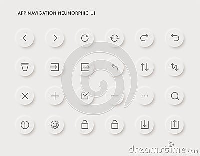 Neuromorphic App System User Interface UI Vector Icon Set. Neuromorphism Stock Photo