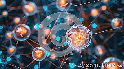 Neuron cells on abstract backdrop depict neural connections in human brain with glowing synapses. Ai Generated Stock Photo