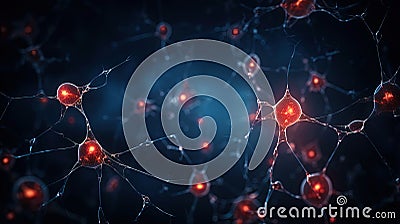 Neuron complex connection. Neural net. Research of nerve network. Human mind cells data analysis. Generative AI Stock Photo