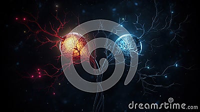 Neuron complex connection. Neural net. Research of nerve network. Human mind cells data analysis. Generative AI Stock Photo