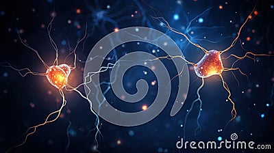 Neuron complex connection. Neural net. Research of nerve network. Human mind cells data analysis. Generative AI Stock Photo