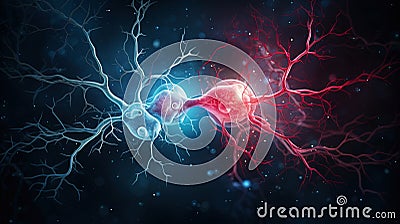 Neuron complex connection. Neural net. Research of nerve network. Human mind cells data analysis. Generative AI Stock Photo