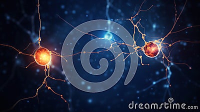 Neuron complex connection. Neural net. Research of nerve network. Human mind cells data analysis. Generative AI Stock Photo