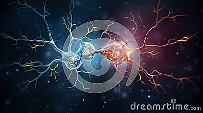 Neuron complex connection. Neural net. Research of nerve network. Human mind cells data analysis. Generative AI Stock Photo