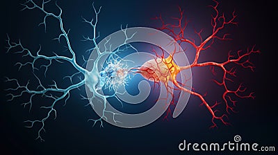 Neuron complex connection. Neural net. Research of nerve network. Human mind cells data analysis. Generative AI Stock Photo