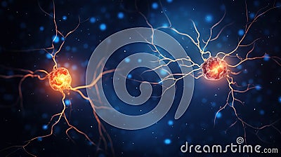 Neuron complex connection. Neural net. Research of nerve network. Human mind cells data analysis. Generative AI Stock Photo