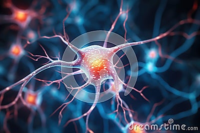 Neuron of human nervous system, Neurons brain cell medical background Stock Photo