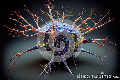Neuron macro view, model of nerve cell with dendrites, illustration, generative AI Cartoon Illustration