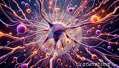 Neuron Network with Synaptic Activity Stock Photo