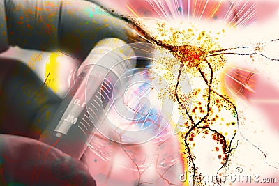 Neuron research exploding degenerating neuron nervous system research brain neurons Stock Photo