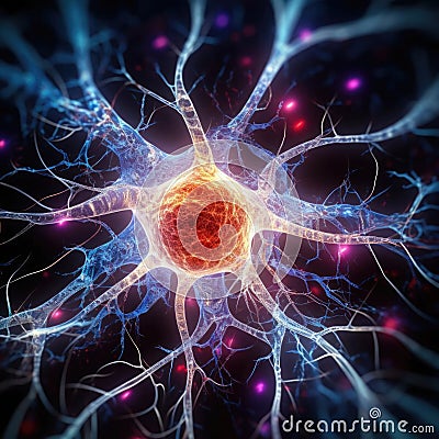Neuron system complex model. Neural net structure. Research of the human nerve network. Digital artificial organism Stock Photo