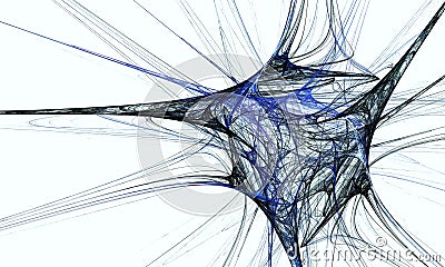 Neuron technology concept. Blue black stringy and viscous shape or substance on white. Stock Photo