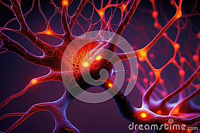 Neuron under the microscope in Lab. Ai generative illusration Stock Photo