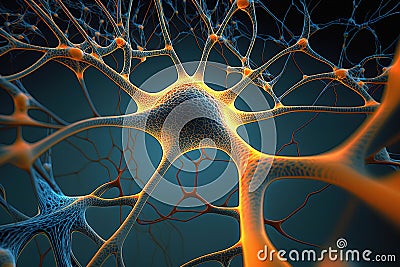 Neuron under the microscope in Lab. Ai generative illusration Stock Photo
