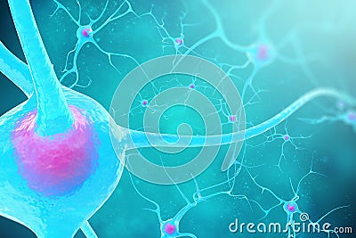 Neurons in the brain on blue background. 3d illustration Cartoon Illustration