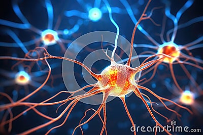 Neurons brain cell medical background, Active nerve cell Stock Photo