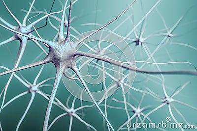 Neurons in brain, 3D illustration of neural network Cartoon Illustration