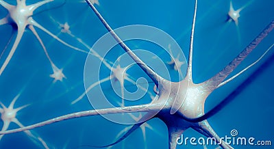 Neurons in brain, 3D illustration of neural network Cartoon Illustration