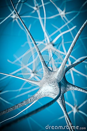 Neurons in brain, 3D illustration of neural network Cartoon Illustration