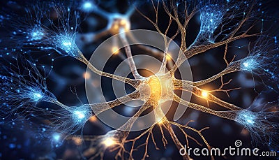 Neurons connecting and firing in neural network. Science concept Stock Photo
