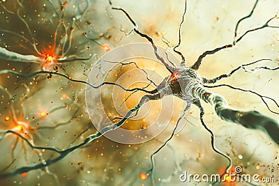 Neurons connecting and firing, showcasing the complex interactions within the brain Stock Photo