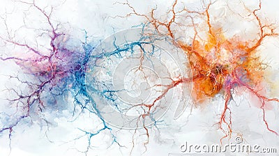 Neurons firing and communicating, a visualization of complex brain network activity Stock Photo