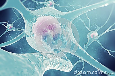 Neurons of the nervous system. 3d illustration nerve cells Cartoon Illustration